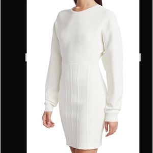 Herve Leger Bodycon Long Sleeve Dress White LRG